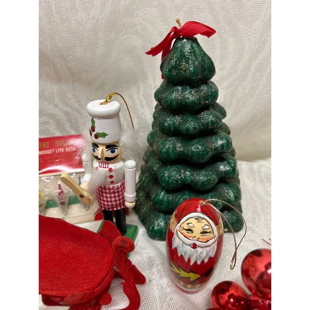 Vintage Christmas Decor and Craft Lot Tree Candle, Sleigh Ornaments Bulbs #13‎
